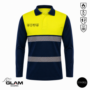 Koszulka Polo duo-fluo antystatyczna trudnopalna z odblaskiem
