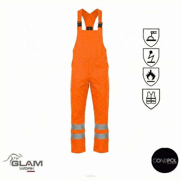 Spodnie ochronne trudnopalne antystatyczne wzmacniane z odblaskiem(pomarańczowe certyfikat)-produkt Gondpol