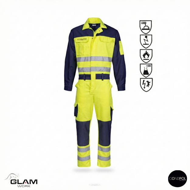 Kombinezon ochronny multifunkcyjny odblaskowy ORION(żółto-granatowy)-produkt Gondpol