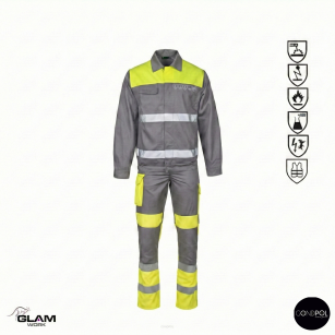 Ubranie ochronne multifunkcyjne odblask ORION(żółto szare certyfikat) spodnie ogrodniczki lub na pasku-produkt Gondpol