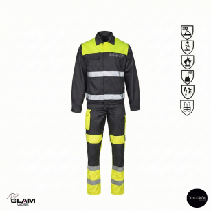 Ubranie ochronne multifunkcyjne odblask ORION(żółto szare certyfikat) spodnie ogrodniczki lub na pasku-produkt Gondpol
