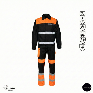 Ubranie ochronne multifunkcyjne odblask ORION(czarno-pomarańczowe certyfikat) spodnie ogrodniczki lub na pasku-produkt Gondpol