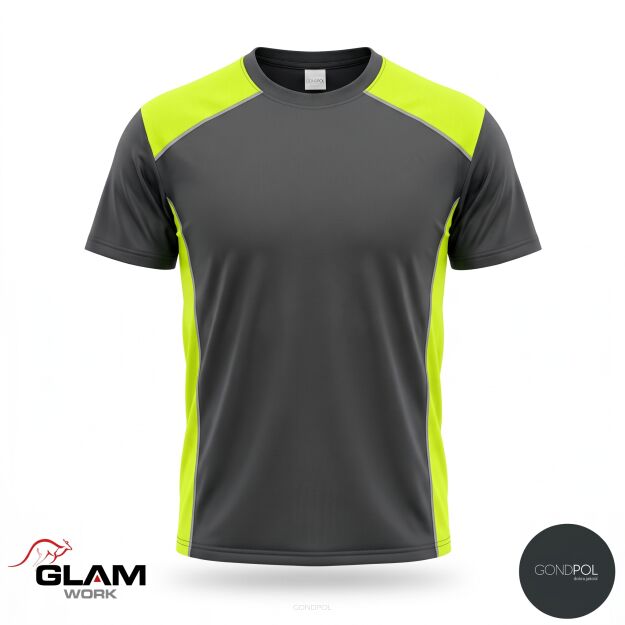 T-SHIRT bawełniany szaro-fluo