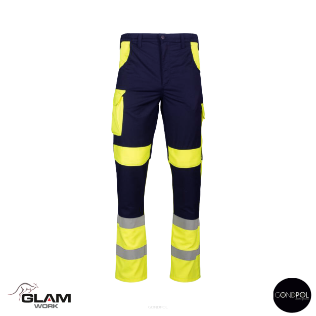 Spodnie ochronne  odblaskowe GRYF( granatowo-żółte pasek) - produkt Gondpol