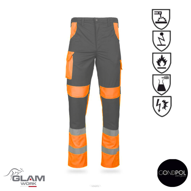 Spodnie ochronne multifunkcyjne odblaskowe ORION(szaro-pomarańczowe certyfikat).-produk Gondpol