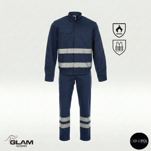 Ubranie ochronne trudnopalne granatowe z odblaskiem (bluza spodnie ogrodniczki lub pasek)produkt Gondpol