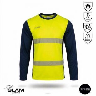 Koszulka fluo-navy antystatyczna trudnopalna z odblaskiem