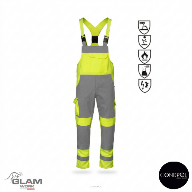Spodnie ochronne multifunkcyjne ogrodniczki ORION(szaro-żółte certyfikat)produkt Gondpol