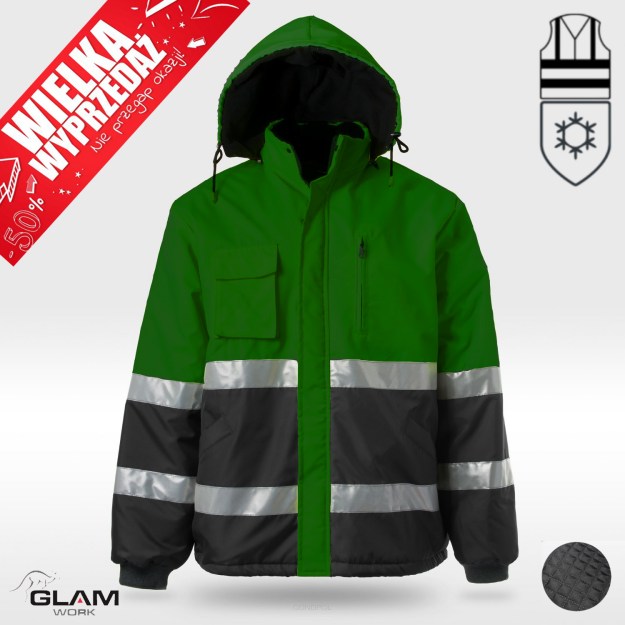 Kurtka ocieplana polarem odblaskowa wodoodporna WINTER(zielono czarna)produkt Gondpol