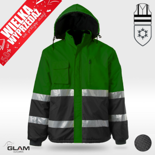 Kurtka ocieplana polarem odblaskowa wodoodporna WINTER(zielono czarna)produkt Gondpol