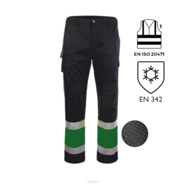 Spodnie ochronne ocieplane z odblaskiem GRYF(czarno- zielone)produkt Gondpol