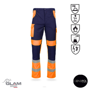 Spodnie ochronne multifunkcyjne odblaskowe ORION (granatowo-pomarańczowe)-produkt Gondpol