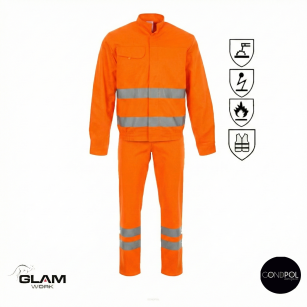 Ubranie ochronne trudnopalne antystatyczne wzmacniane z odblaskiem ORION z certyfikatem (spodnie na pasku lub ogrodniczki)-produkt Gondpol