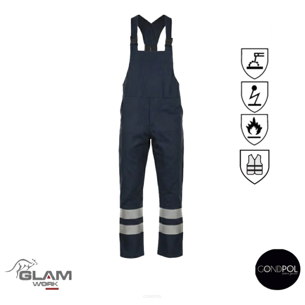 Spodnie ochronne trudnopalne antystatyczne z odblaskiem ORION(granat certyfikat)-produkt Gondpol