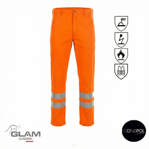 Spodnie ochronne trudnopalne antystatyczne z odblaskiem ORION (pomarańczowe certyfikat)-produkt Gondpol