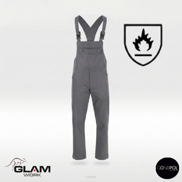 Spodnie ochronne trudnopalne ogrodniczki dla spawacza(popiel)-produkt Gondpol