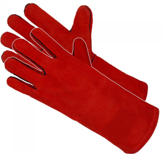 Rękawice pięciopalcowe spawalnicze ze skóry dwoinowej bydlęcej w kolorze czerwonym