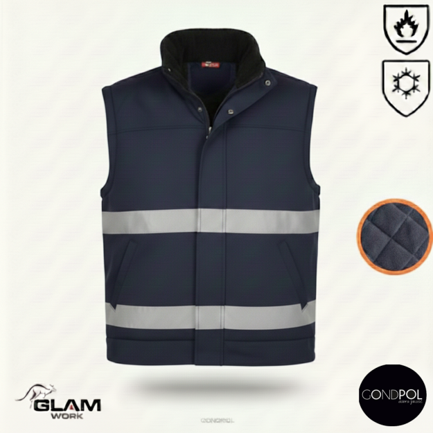 Bezrękawnik ochronny trudnopalny ocieplany z odblaskiem (granat)-produkt Gondpol