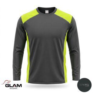 T-SHIRT bawełniany szaro-fluo długi rękaw