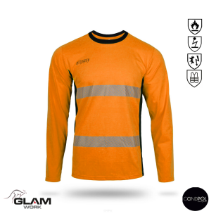 Koszulka ochronna trudnopalna  antystatyczna odblaskowa długi rękaw pomarańcz.-produkt Gondpol