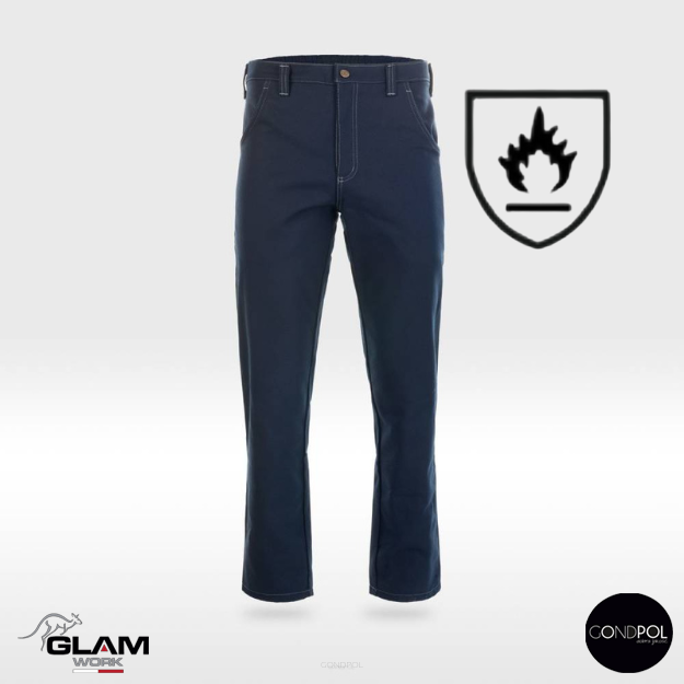 Spodnie ochronne trudnopalne wzmacniane ORION(pasek granat)-produkt Gondpol