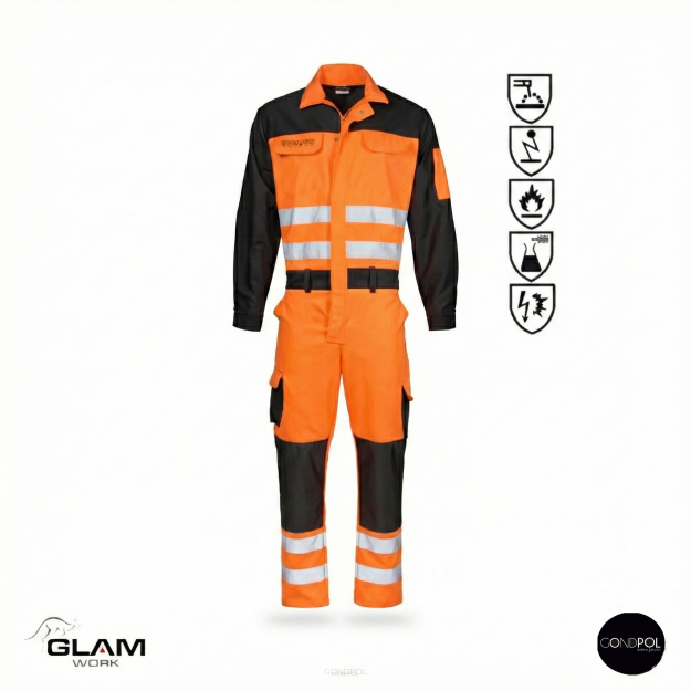 Kombinezon ochronny multfunkcyjny odblask ORION(pomarańczowo-czarny)produkt Gondpol