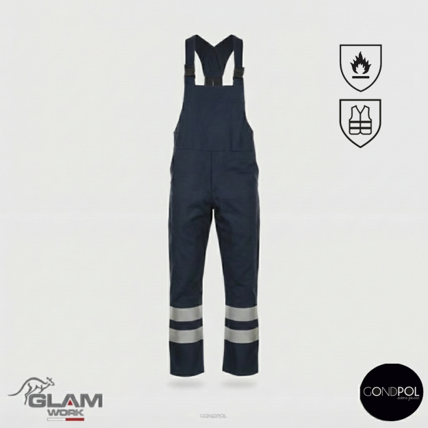 Spodnie ochronne trudnopalne wzmacniane z odblaskiem(granat)-produkt Gondpol