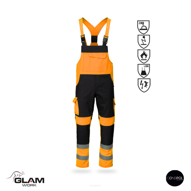 Spodnie ochronne multifunkcyjne ORION(czarno-pomarańczowe certyfikat)-produkt Gondpol
