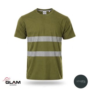 T-SHIRT bawełniany odblaskowy oliwka