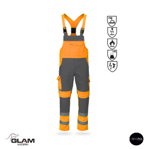 Spodnie ochronne multifunkcyjne ogrodniczki ORION(popiel-pomarańczowe certyfikat)produkt Gondpol