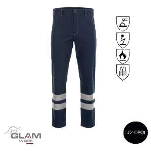 Spodnie ochronne trudnopalne antystatyczne z odblaskiem ORION (granat certyfikat)-produkt Gondpol