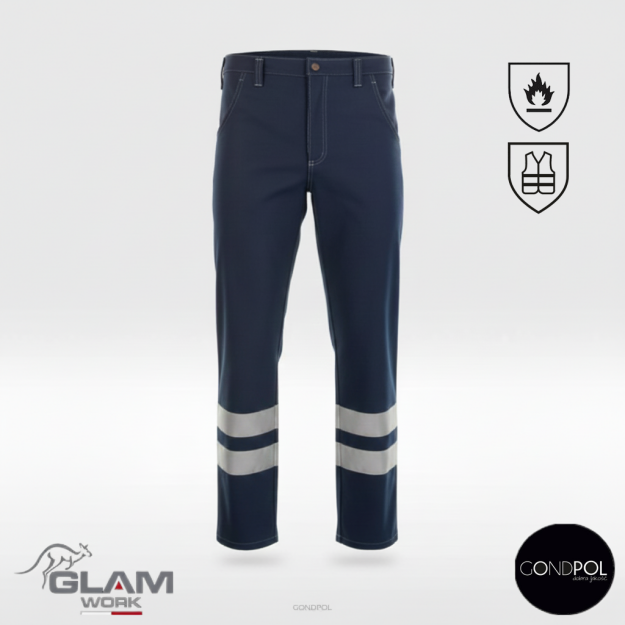 Spodnie ochronne trudnopalne z odblaskiem pasek(granat)-produkt Gondpol